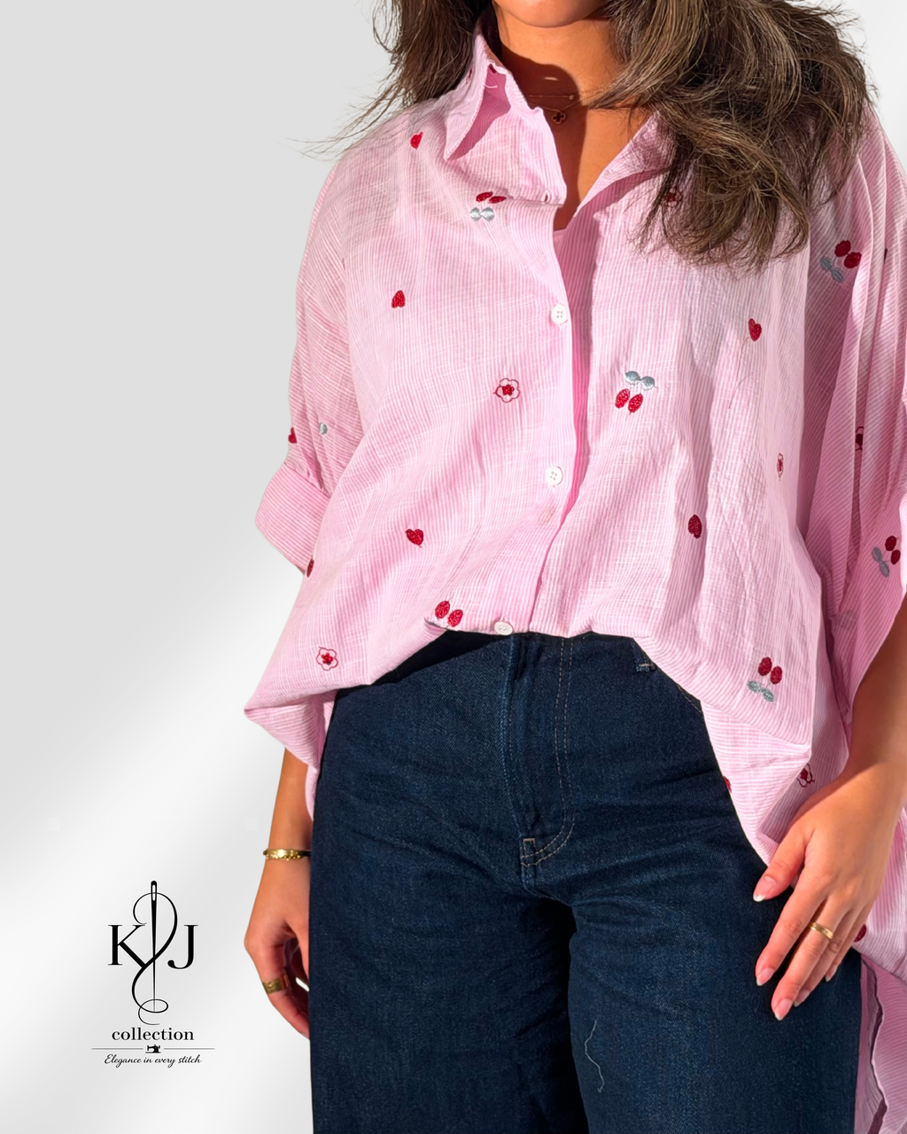 Cherry Pattern Pink Shirt – Oversized Casual Button-Up