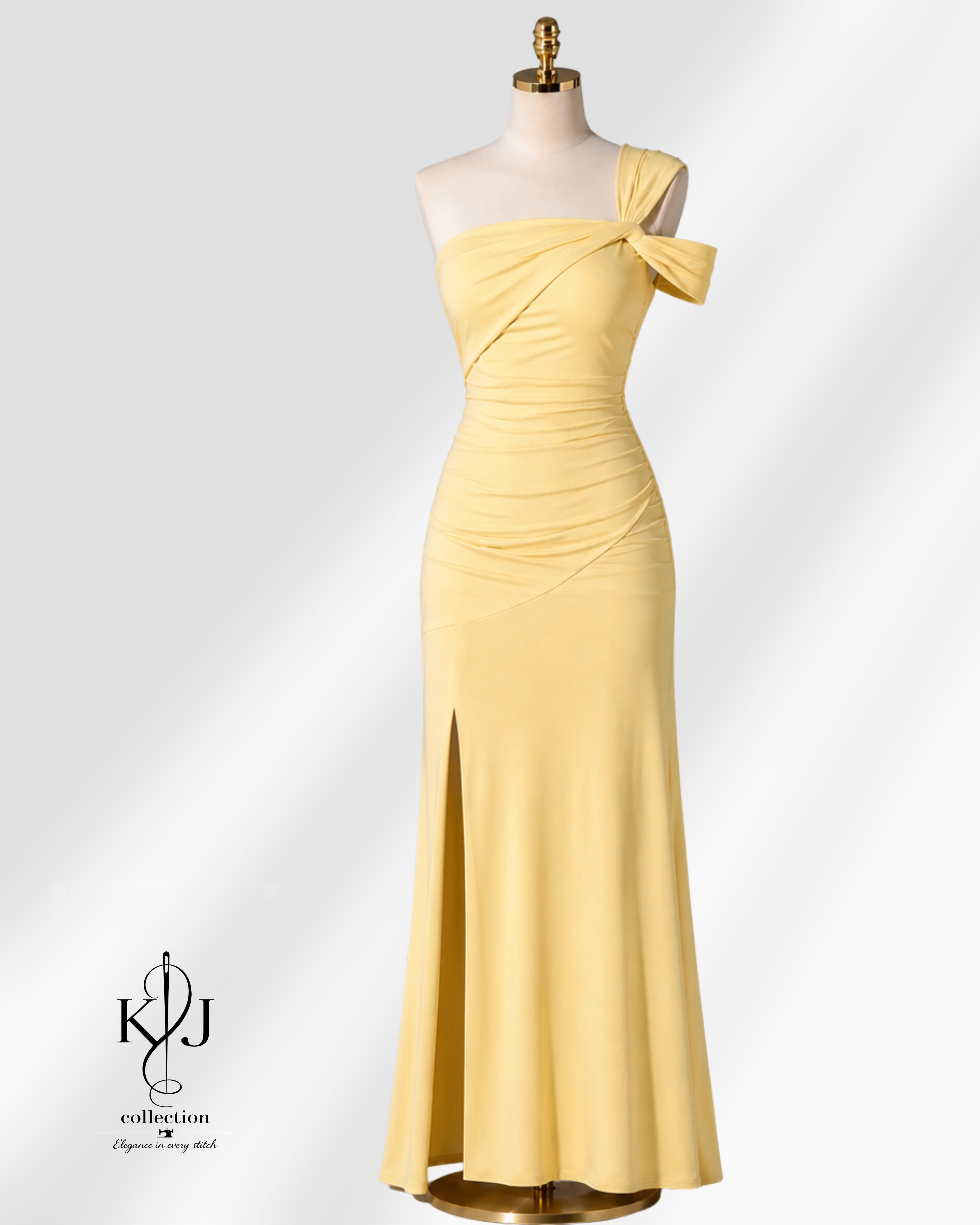 One-Shoulder Ruched Slit Maxi Dress