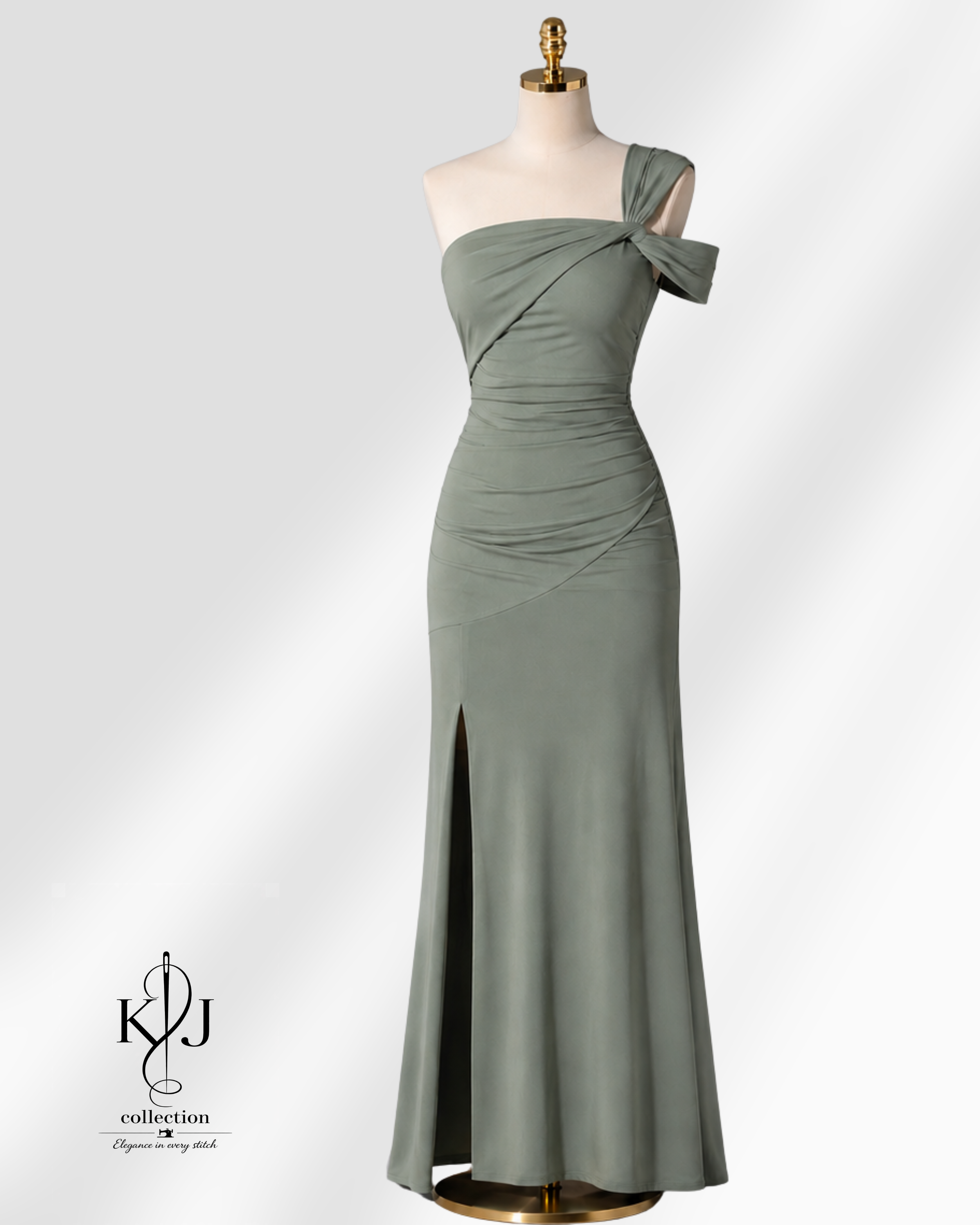 One-Shoulder Ruched Slit Maxi Dress