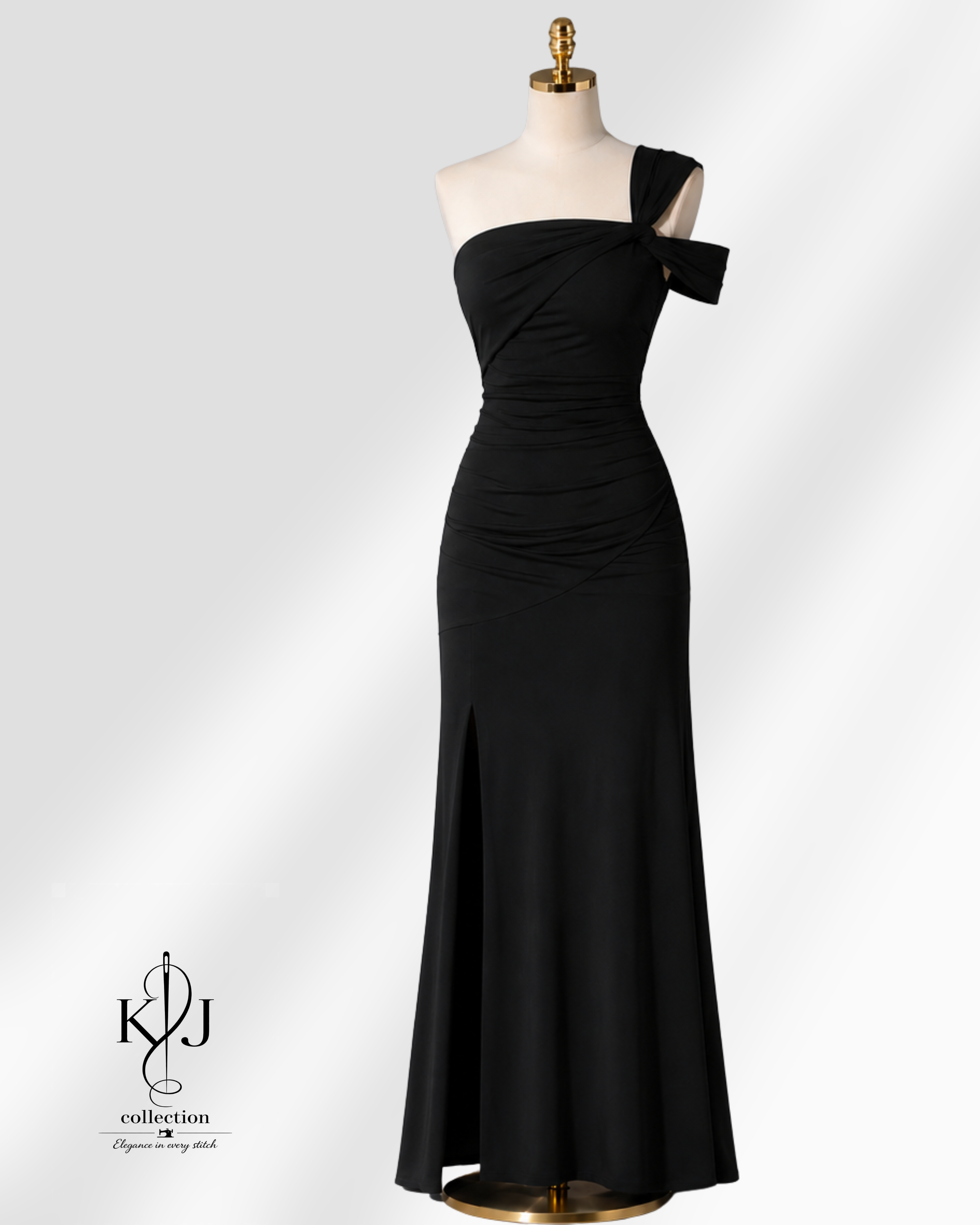 One-Shoulder Ruched Slit Maxi Dress