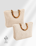 Bamboo Handle Crochet Tote Bag Set