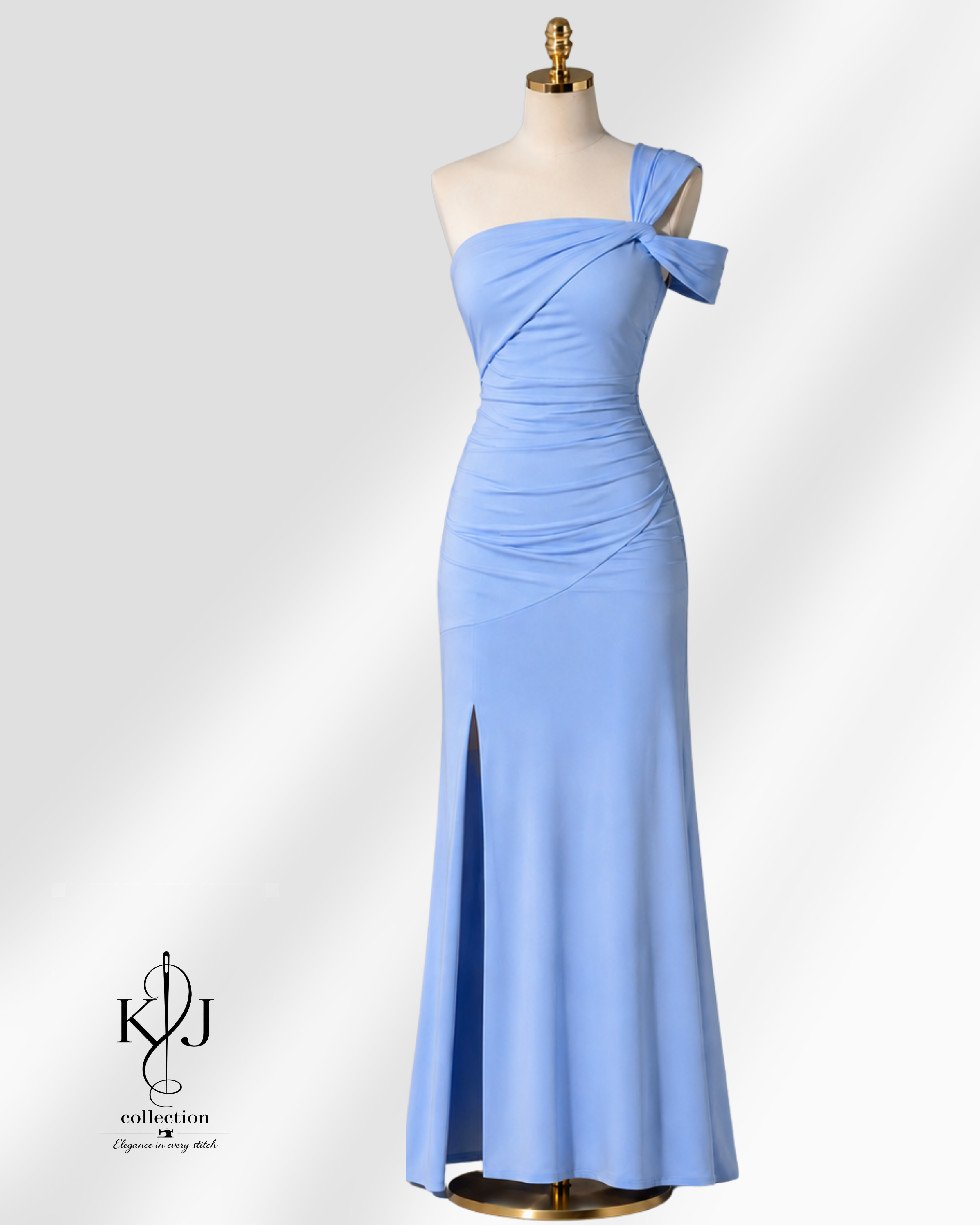 One-Shoulder Ruched Slit Maxi Dress