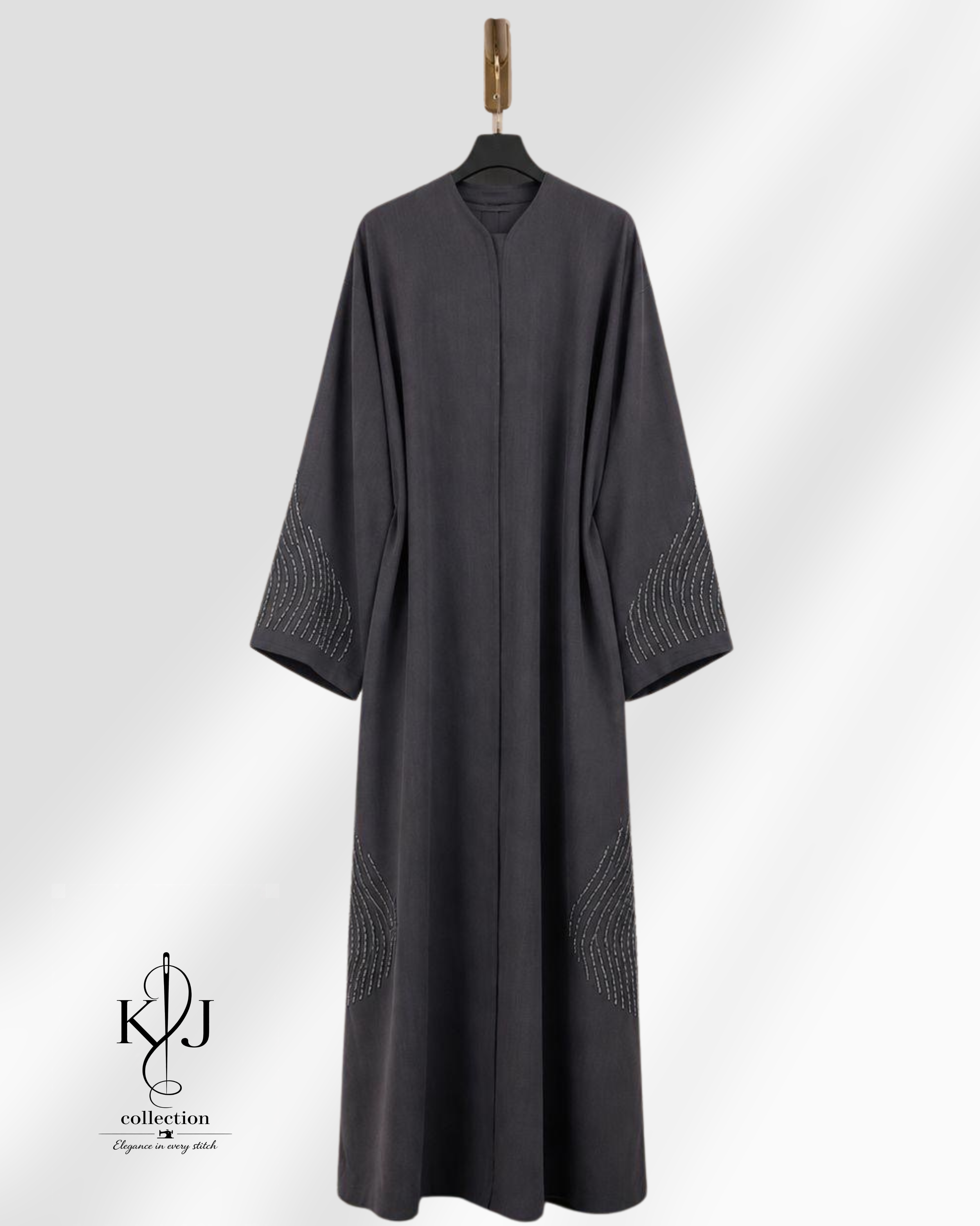 Curved Beaded Open Abaya