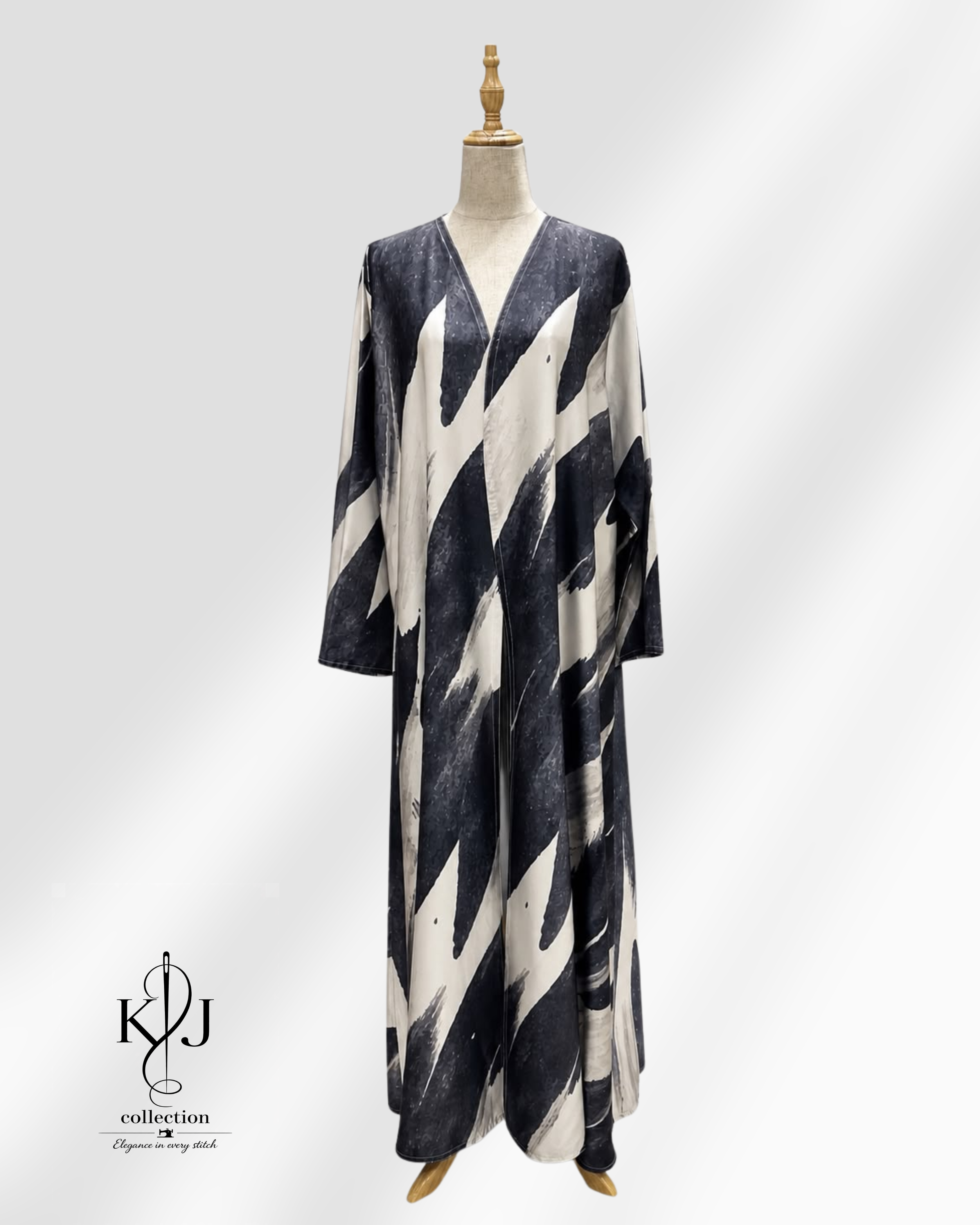 Monochrome Graphic Brushstroke Abaya
