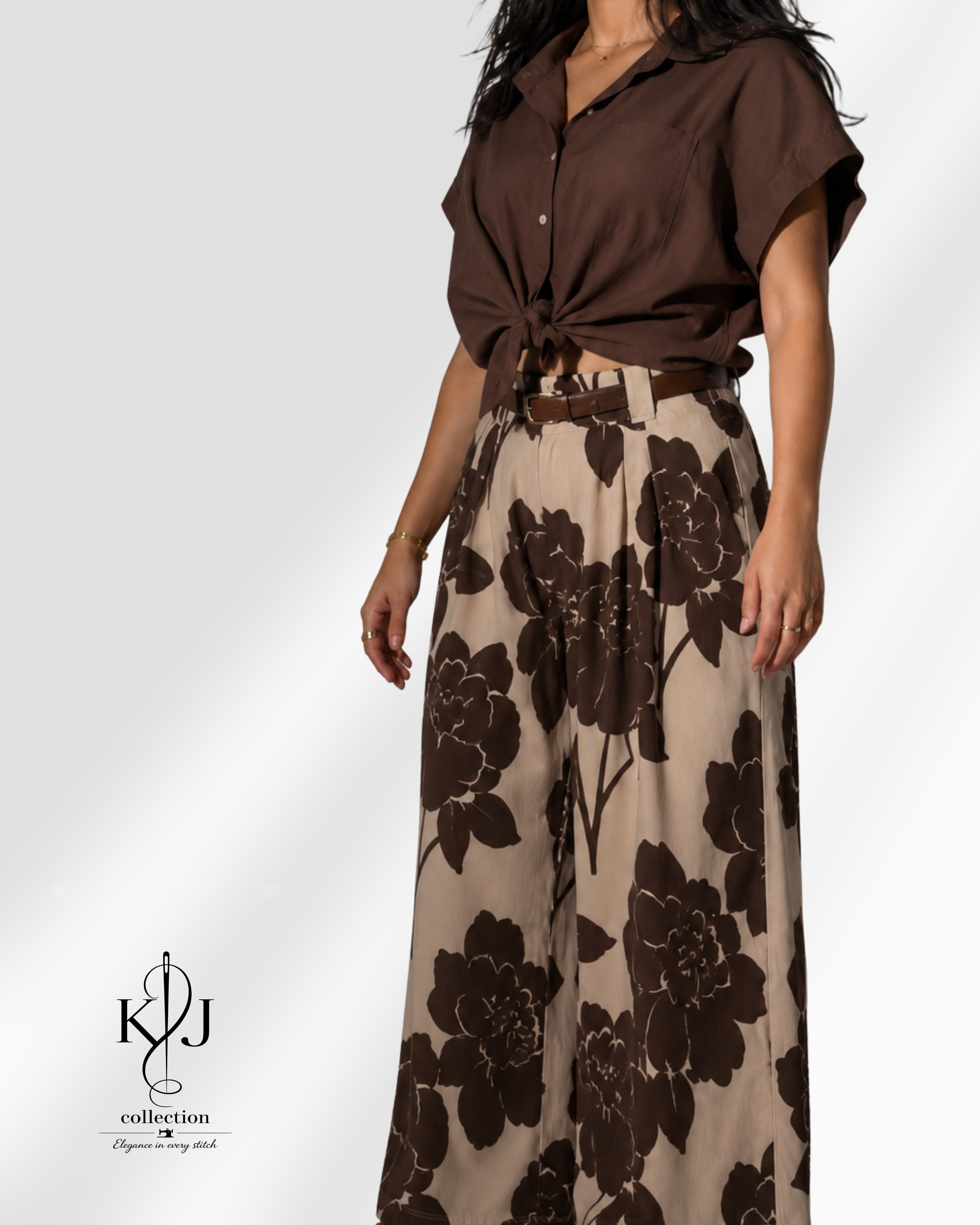 Floral Print Wide-Leg Pants & Short-Sleeve Shirt Set
