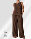 Elegant Linen Matching Set | Asymmetric Tank & Wide Leg Trousers