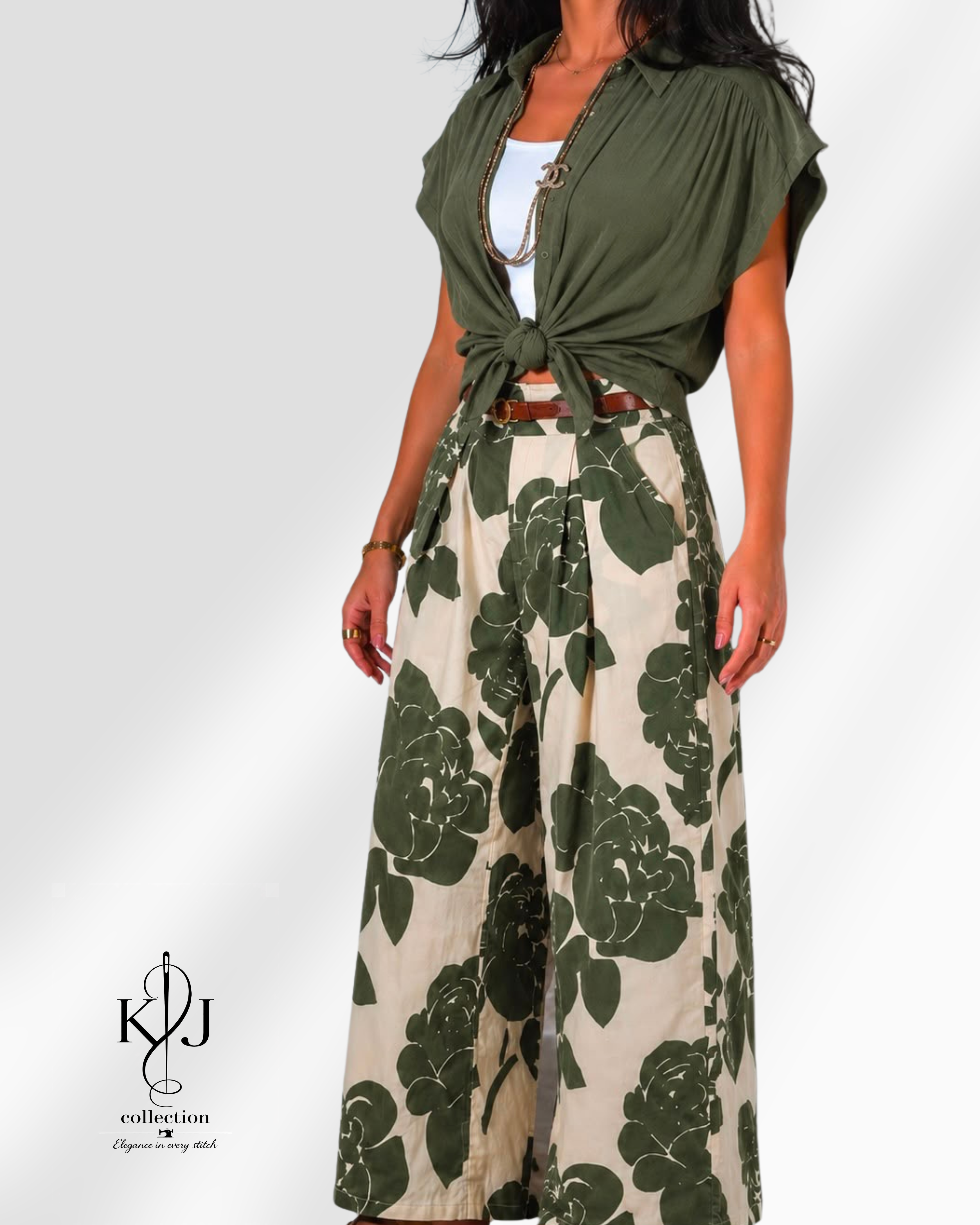 Floral Print Wide-Leg Pants & Short-Sleeve Shirt Set