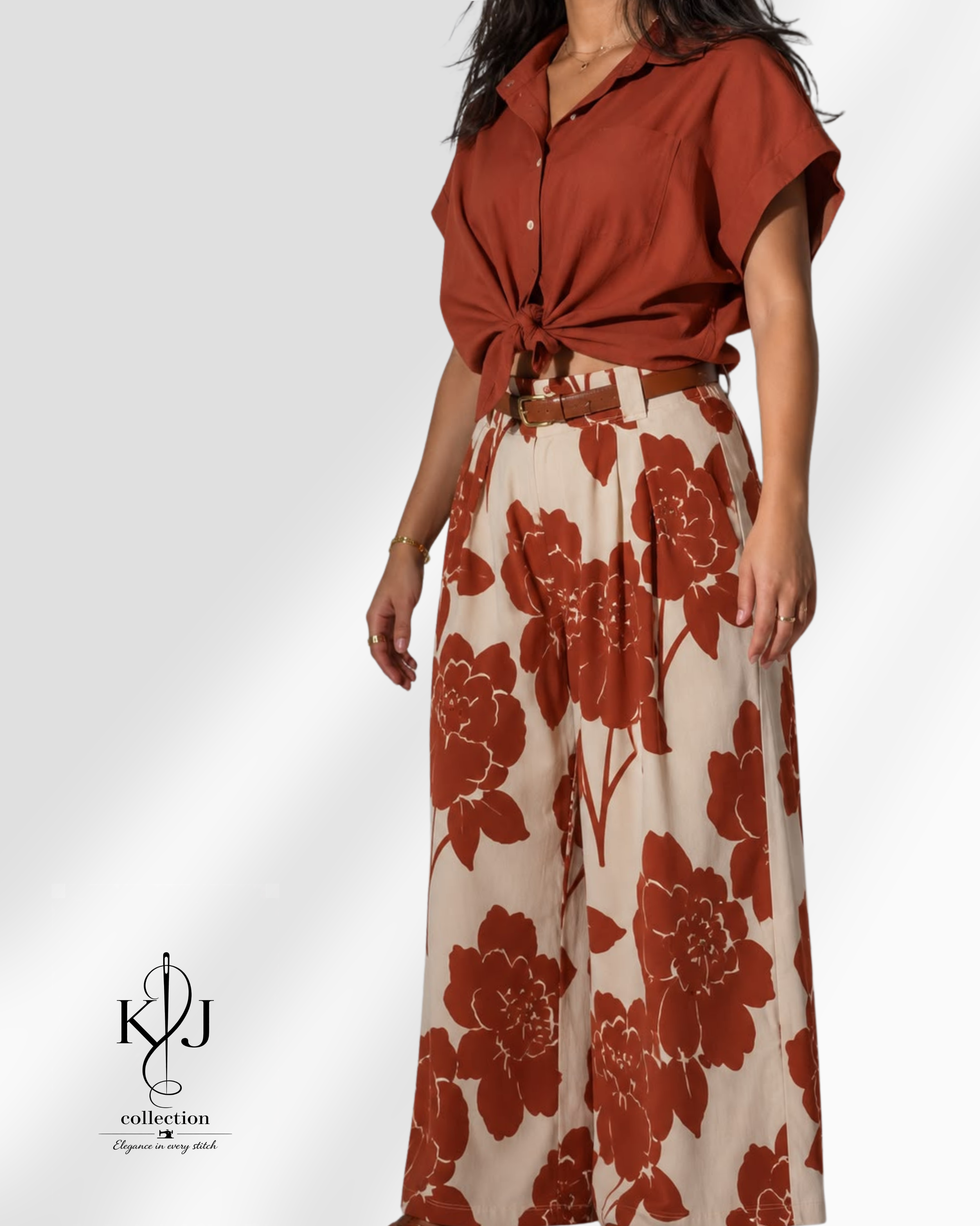 Floral Print Wide-Leg Pants & Short-Sleeve Shirt Set